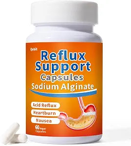QUBIT Sodium Alginate for Acid Reflux, No Aftertaste & Taste Well, Easy to Swallow, for Silent Reflux, Heartburn & Indigestion, Gourmet Raft Barrier on Stomach, 60 Vegan Capsules