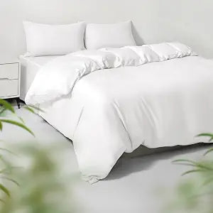 Cooling Duvet Cover Set Full/Queen for Hot Sleepers | 100% Viscose Derived from Bamboo | Silky Soft & Breathable | 3 Piece with Zipper & 6 Loops (White)