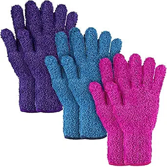 Bencailor 3 Pairs Microfiber Dusting Gloves Plants,Purple, Blue, Rose Red