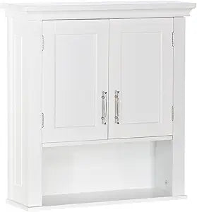 RiverRidge Somerset Two-Door Bathroom and Laundry Wall Mount Storage Medicine Cabinet with Open and Adjustable Shelf - White | Two-Door