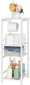 OYEAL Bathroom Storage Cabinet Freestanding Bath Shelf with Drawer Toilet Paper Storage Stand 3 Tier Towel Storage Organizer for Laundry Room Entryway Kitchen Pantry, White