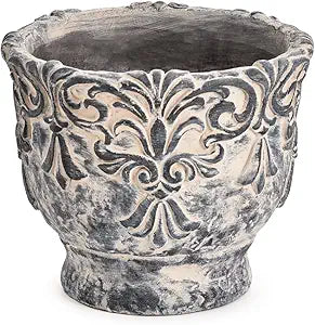 Sungmor 7.3 Inch Cement Plant Pot for Plants, Succulent Planter with Embossed Design, Vintage Concrete Flowerpots with Drainage Hole, Decorative Orchid Houseplant Pot Indoor Outdoor Plant Container