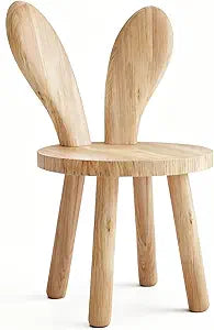 Bunny Chair for Ages 1.5-4 - Small Toddler Wooden Chair with 9.25" Seat Height, Solid Wood Rabbit Stool for Nursery, Playroom & Low Tables, Mini Kids Furniture - 1 Pack