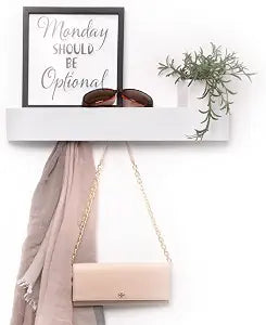 xympo Modern Wall-Mounted Coat Rack with Shelf  Heavy-Duty Steel, 5 Sturdy Hooks, Powder-Coated Finish, Space-Saving Entryway Organizer with Mounting Hardware  Sleek & Minimalist Design (White)