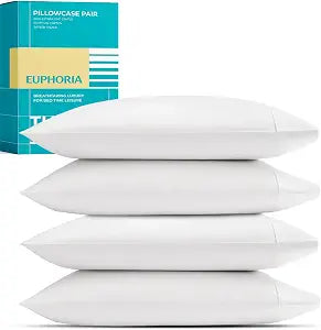 Thread Spread 100% Egyptian Cotton Queen Pillow Cases Set of 4 - Luxury 800 Series Euphoria Collection Queen Pillow Cases (Pack of 2, White), Soft Cotton Pillowcases, Fits Standard Pillows
