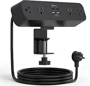 Mifaso Desk Clamp Power Strip 5FT, 40W USB C Fast Charging Station, Black
