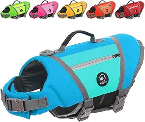 EMUST Dog Life Vests, Lightweight Dog Floating Vest with Durable Rescue Handle Quick-Release Buckles, Adjustable Pet Lifejacket with Pockets for Bulldogs, Dachshunds, Corgis, Blue, XXL