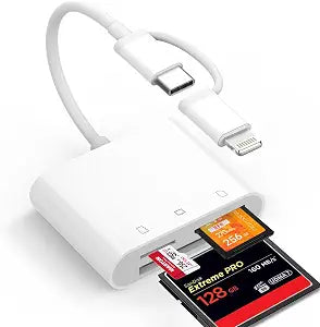 CF SD Card Reader for iPhone iPad Mac Dual Connector (Lightning & USB C), Digital Camera Memory Card Adapter to iPhone with Compact Flash/SD/MicroSD 3 Slot, Plug&Play for Android Phone Laptop