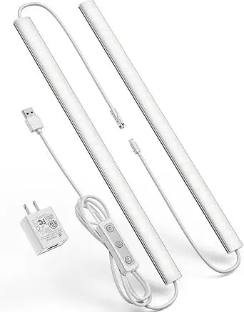 Plug-in Under Cabinet Lighting, Dimmable Counter Lights for Kitchen, 2pcs 12 Inch, Cold White 6000K Linkable USB Led Closet Light, Wired Indoor Night Lights Bar for Desk, Sink,Workbench