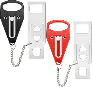 Portable Door Lock Extra Security Essential Safety & Privacy Travel Lockdown, Prevent Entry Stopper, Protect Family While Traveling Home Bedroom Hotel Apartment College (2 Pack (Red and Black))