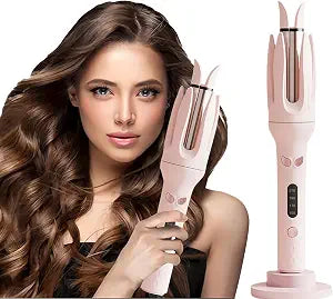 Automatic Curling Iron，Four Temperature Levels can be Selected，Rotating Curling Iron，Diameter 28mm ，Anti-Tangle Rotating Curling Wand for Hair Styling,Pink