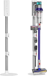 PEGZONE Vacuum Cleaner Stand, Compatible with Dyson Gen5 V15 V12 V11 V10 V8 V7 V6, Cordless Vacuum Holder with 2 Removable Accessory Clips, Attachment Organizer with Built-in Cable Slot, White