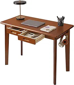 Aibiju Wood Writing Desk with Drawer and Hanging Rod, Small Computer Desk Table, Work Table, Study Desk, Small Wooden Dining Table Brown YD-WD01H