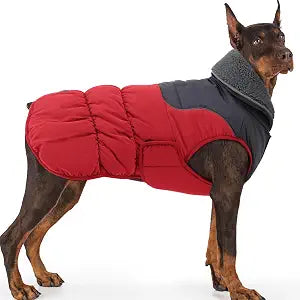 EMUST Dog Coats for Medium Dogs M, Waterproof Dog Jacket with Reflective Strips, Warm Pet Vest Snowsuit with Foldable High Collar for Cold Winter, Red