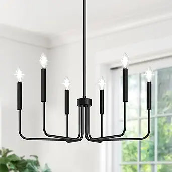 Black Chandelier, 6-Light Farmhouse Chandelier for Dining Room Lighting Fixtures Hanging, Industrial Modern Chandelier for Bedroom, Foyer, Hall, Kitchen, Living Room, Entryway (No Assembly Required)