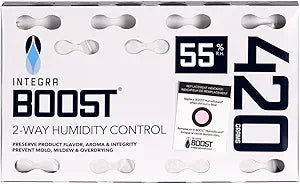 Integra Boost 2-Way Humidity Control Pack, 420g (Pack of 5) - Preserve Flavor & Freshness, Maintain Humidity at 55% RH - Ideal for Herbs, Cigars, Spices, & More - Replacement Indicator Card Included