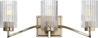 Maxim Lighting Rigata 3-Light Bath Vanity Light | Satin Champagne Steel Finish | Clear Ribbed Glass Shade | Transitional Indoor Light Fixture | Ideal for Bathrooms & Powder Rooms | 21373CRSCH