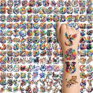 GLARYYEARS 180 Pcs Pre-Cut Temporary Tattoos for Kids Watercolor Animals