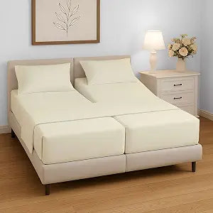 5 Piece Split California King Bed Sheet Set, Ultra Soft & Wrinkle Free, Fits Between 12" to 16" Deep Mattress, Easy Care Brushed Microfiber, Breathable and Cooling Bedding, Cream