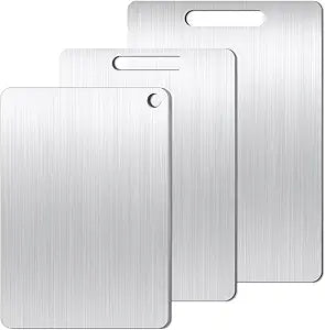 Cutting Board Set of 3, Titanium Cutting Boards for Kitchen, Food Grade Metal Double Sided Chopping Boards for Kitchen Counter Meat Vegetable Fruit Outdoor Camping(L.M.S)