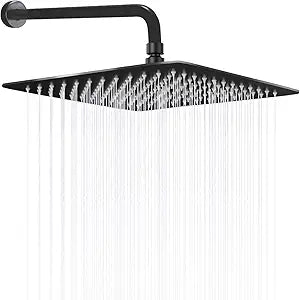 12 Inch Rain Shower Head With 15 Inch Extension Arm, Stainless Steel Large Rainfall, Luxury Square-Waterfall Full Body Coverage-Easy to Install (Matte Black)