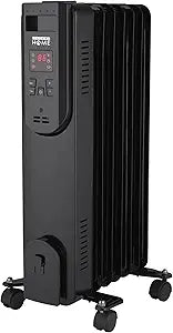 Oil-Filled Radiator Space Heater, 7 Fins, Adjustable Thermostat, 3 Heat Settings (Low/Med/High), LED Display, Tip-Over & Overheat Protection, Portable Electric Heater