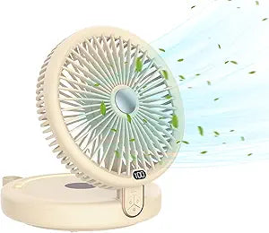 MEISEISHOP Table Fan, Auto-Oscillating Vortex Fan, 90┬░ Foldable Ultra Quiet 6 Speeds Light, Energy Efficient, Quiet, Timing, Powerful Foldable Wall-Mounted Desk Fan, for Home Office Bedroom (Khaki)