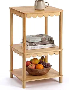 Unittype Scalloped Side Table Small End Table Tall Nightstand Modern Side with 3 Tier Open Shelf for Nursery Living Room Bedroom Office Bathroom and Small Spaces