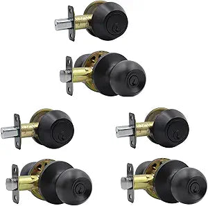 Entry Door Knob and Single Cylinder Deadbolt Combo, Keyed Alike Combination Sets Door Locksets, Matte Black Front Door Knobs and Deadbolt Set (3 Pack)