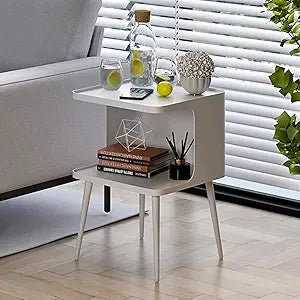 Metal Side Table,Modern end Table,Bedside Table,Small nightstand with Storage Shelf for Bedroom Living Room Small Space (White)