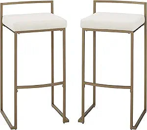 Crosley Furniture Harlowe Upholstered Seat Bar Stools Set of 2, Crme and Gold