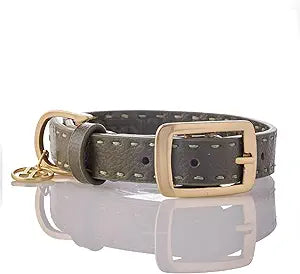 Pet Passion Rein - The Saddle Stitch Vegan Leather Collar Adjustable Brass Buckle Collars Made with Sustainable Materials for Small, Medium, Large Dogs, Scottish Olive, Medium