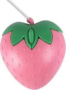 Wired Mouse Cute Pink Fruit Strawberry Shape Mice, Silent Portable Lightweight USB Girly Optical Corded Mice for Chromebook PC Laptop Mac Computer Desktop Notebook Kids Girl Women Office School Gift