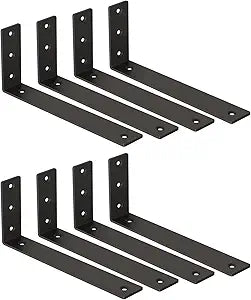 Iron Floating Shelf Brackets ,Black Hidden L ( L 12" x H 6" x W1.5, ,1/5 Inch Thicked ),Heavy Duty Rustic Industrial Metal for Shelf Support DIY Decorative Mounting Hardware (8Pc)