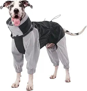 IECOii Dog Raincoat with Built-in Harness, Waterproof & Windproof 4-Leg Rain Jacket with Hidden Hood, Reflective & Adjustable Rain Gear for Medium Large Giant Dogs  Ideal for Outdoor Walking & Hiking
