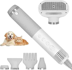 4-in-1 Handheld Pet Hair Dryer for Dogs and Cats, High Velocity Dog Blow Dryer with 3 Speed-Heat Modes, Lightweight Portable Grooming Blower for Fast Drying