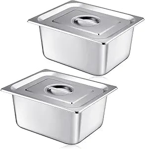 Mifoci 2 Pack Stainless Steam Hotel Pan with Lid, 1/2 Size x 6 Inch Deep Steam Table Pan Restaurant Supplies Reusable Anti Rust Catering Storage for Home, Party, Restaurant, Hotel, Buffet