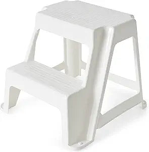 Gracious Living 2-Step Stool, Portable Plastic Stepping Stool for Dorm, Home, Classroom, or Office, 18" L x 18.75" W x 16" H - 300 Pound Capacity, White