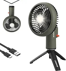 SUNREI Portable Camping Fan with LED Lantern, 20000mAh Rechargeable Battery Operated Fan, 110┬░ Auto-Oscillating & 180┬░ Tilt, Stepless Speed Control, Timer, Tripod & Hanging Hook for Tent, Desk, RV