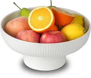 Ceramic Fruit Bowl with Draining Holes, 10" Large Fruit Basket with Multifunctional Removable Pedestal, Decorative Fruit Bowl for Table Countertop, Fruit and Vegetable Holder, White