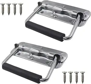 4.33Inch Spring Loaded Handle Stainless Steel Heavy Duty Handle for Toolbox Chest Case with Rubber Grip Surface Mounted(2 Pack)