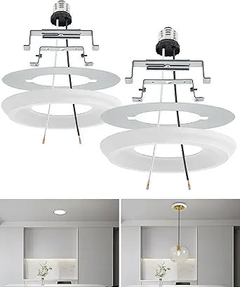 Luvkczc 2-Pack Recessed Can Light Conversion Kit for 5" and 6" Ceiling Fixtures - Pendant/Hanging Light Upgrade, Includes E26 Socket, Mounting Bracket, Round Ceiling PlateWhite