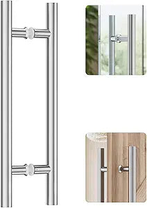 Ranbo 18" Ladder Style Push Pull Handle, 300mm (11-13/16 inch) CTC,Back-to-Back Handle,Anti-Fingerprint, Heavy Duty 1.2mm Thick 304 Stainless Steel for Barn,Glass, Shower Doors, Brushed Nickel