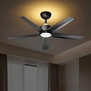 ocioc Ceiling Fans with Lights and Remote,44 Inch Black Ceiling Fan with Backlight,6 Speeds,30006500K Dimmable,Quiet Reversible DC Motor,Modern Ceiling Fan for Bedroom Living Room Patio