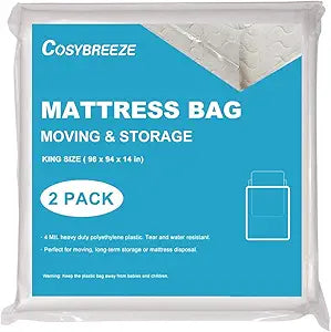 4 Mil Thick Mattress Bags for Moving Mattress Storage Bag King Size 2 Pack - Super Thick Heavy Duty Waterproof Plastic Wrap Mattress Protector Long-Term Storage and Disposal