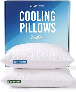Cooling Pillow Queen Size Set of 2 - 100% Rayon Derived From Bamboo - Double-Sided Cooling Bed Pillow for Hot Sleepers - Adjustable Shredded Memory Foam - Soft or Firm, Side, Back & Stomach Sleepers