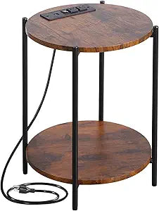 Gawicpy 2 Tier Round Side Table, Folding End Tables Coffee Table Simplistic Sofa Table Waterproof Removable Tray Table Indoor Outdoor Accent Table for Living Room Bedroom (Brown, 1pcs)