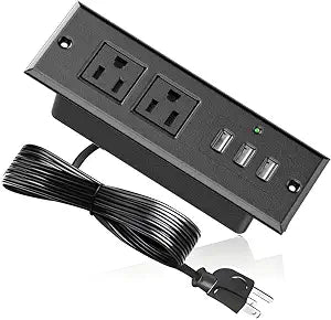 Recessed Power Strip, Mount Hidden Charging Station with 3 USB Ports, Multiple Surge Protector Outlet Extender with Extension Cord for Nightstand Furniture Bed Conference Table (Black)