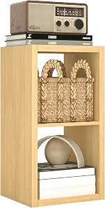 CTESNE2026 Wooden Thick Frame 2 Cube Storage Organizer Shelf with Anti-Tipping Kits + Reversible Open Back Bookcase, Horizontal and Vertical Dual-useOak Color,11inch