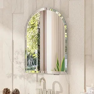 VocalStar Frameless Arch Mirror, 18" x 26" Bathroom Wall Mirror with Beveled Edge, Modern Decorative Vanity Mirrored for Living Room, Entryway, Bedroom | 1/4-Inch Shatterproof Glass